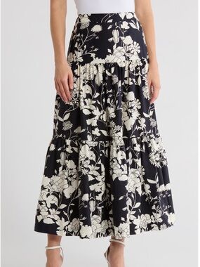 NWT Jason Wu Women’s Black & Cream Floral Tiered Maxi Skirt